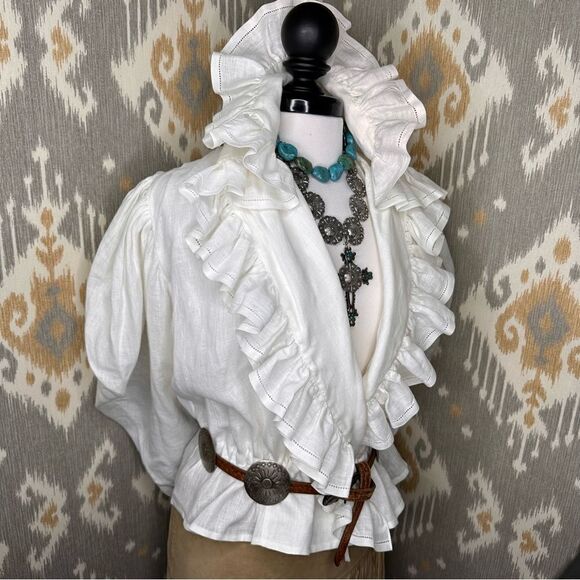 Ralph Lauren Spring 2011 Runway Collection White Linen Prairie Ruffle Blouse - Picture 5 of 16